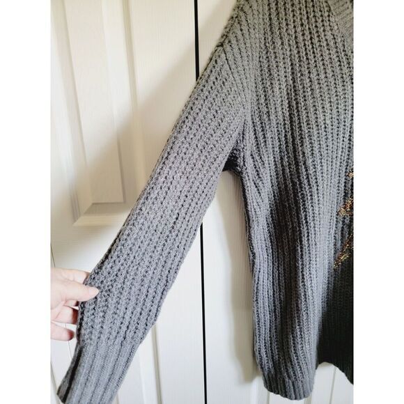 Torrid 1 Gray Cable Knit Heavy Warm Cozy Sweater Pullover Lightning Bolt Beading - Picture 8 of 10